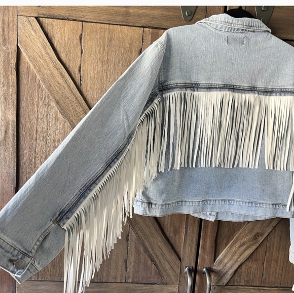 NWT VIGOSS Denim Faux Leather Fringe Jacket Size Large - Picture 4 of 8